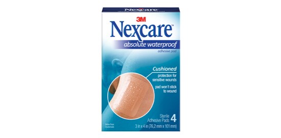 A box of Nexcare™ Absolute Waterproof Adhesive Pads.
