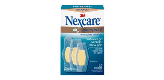 A box of Nexcare™ Advanced Healing Waterproof Bandages.
