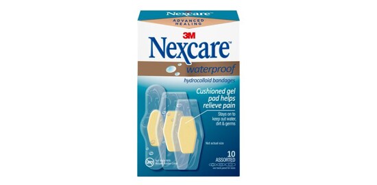 A box of Nexcare™ Advanced Healing Waterproof Bandages.
