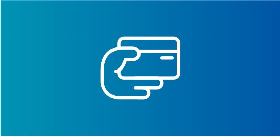 An icon of a hand holding a credit card.

