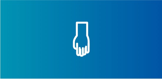 An icon of a hand in a downward position.
